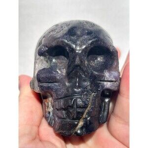 Root Fluorite Crystal Skull with Iron Inclusions & GREAT UV REACTION